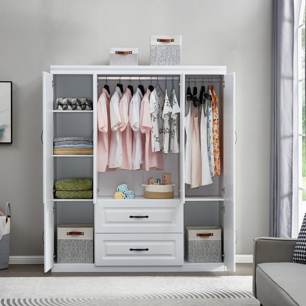 Freestanding Wardrobe Closet with Drawers & Shelves