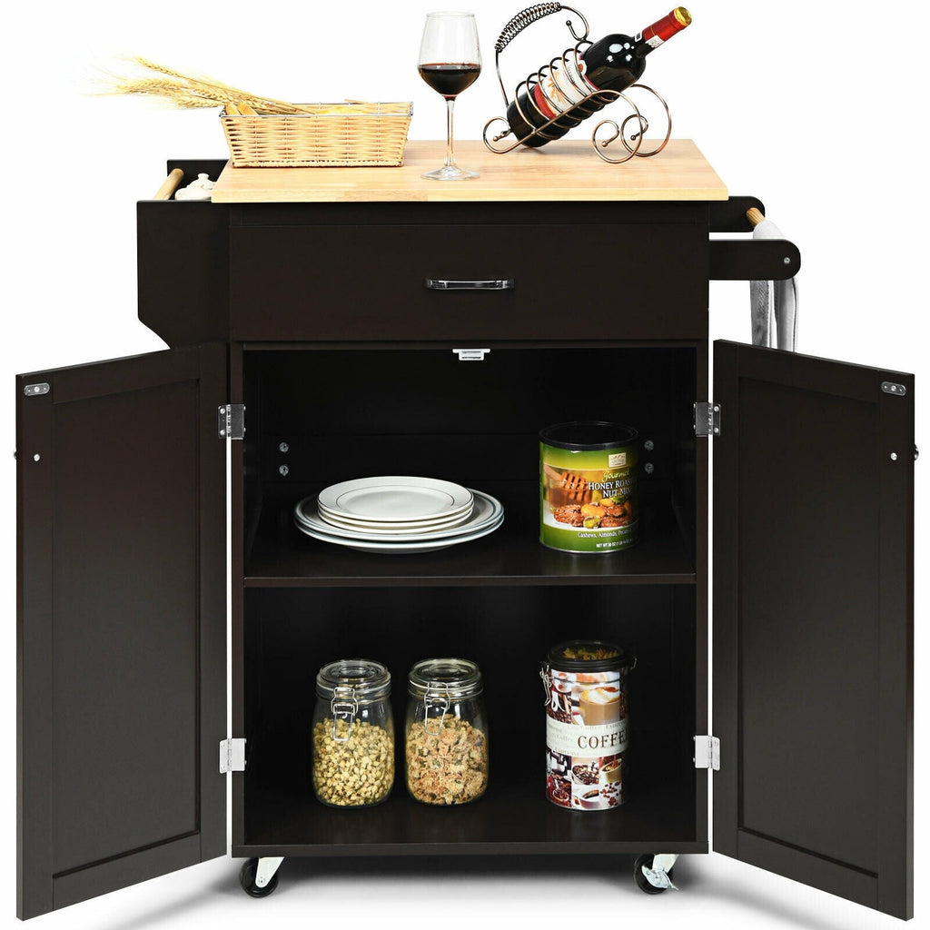 Rolling Kitchen Island Cart with Spice Rack & Storage
