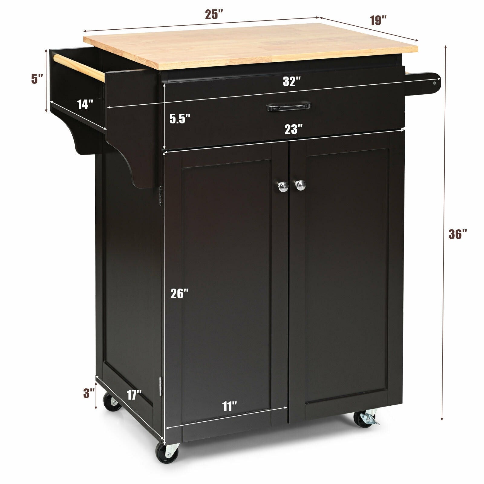 Rolling Kitchen Island Cart with Spice Rack & Storage
