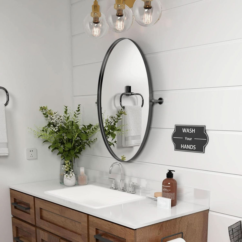 Modern Black Oval Bathroom Wall Mirror