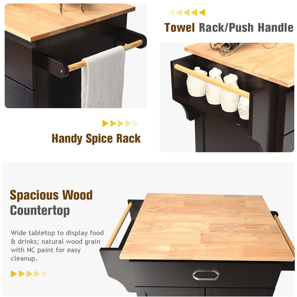 Rolling Kitchen Island Cart with Spice Rack & Storage