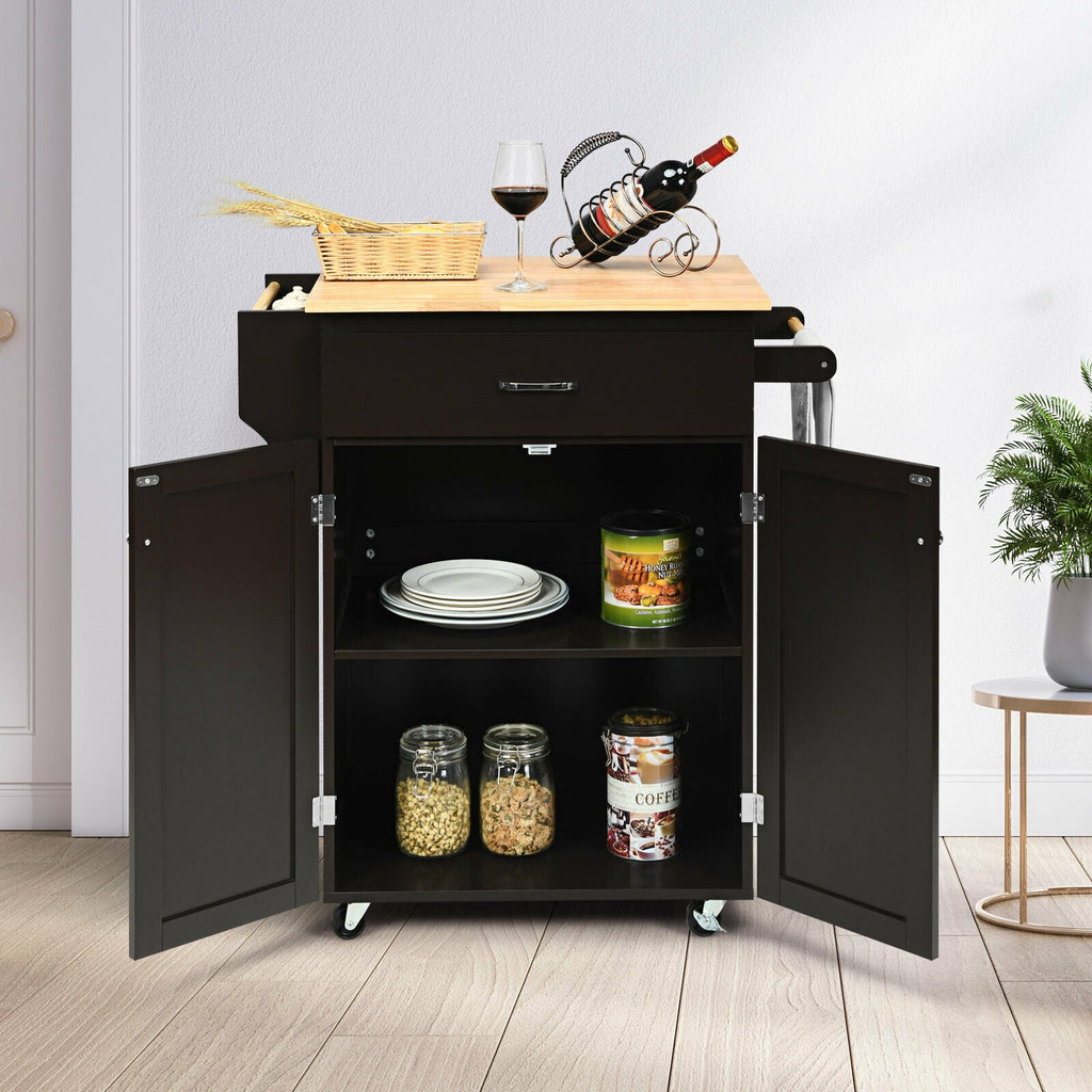 Rolling Kitchen Island Cart with Spice Rack & Storage