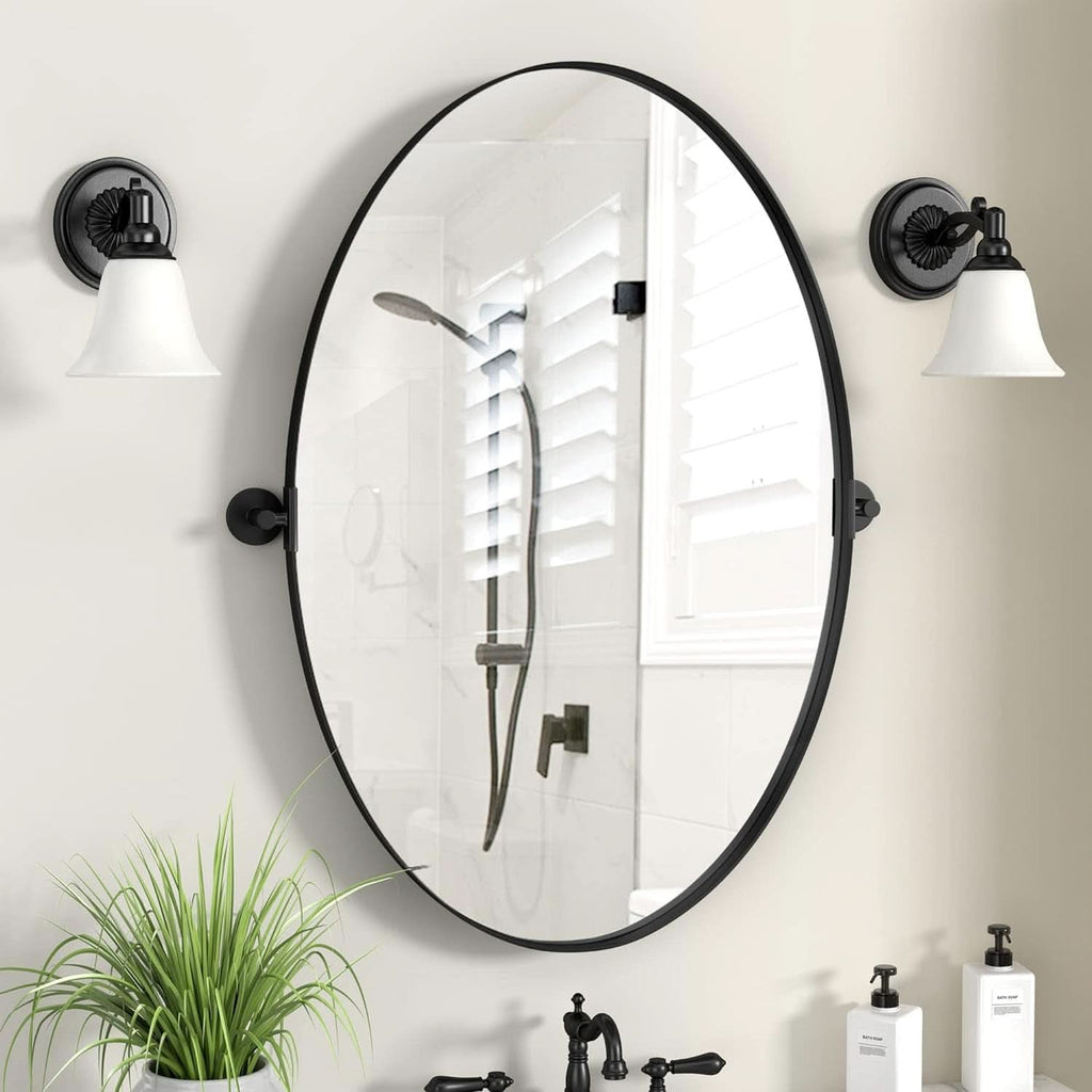 Modern Black Oval Bathroom Wall Mirror