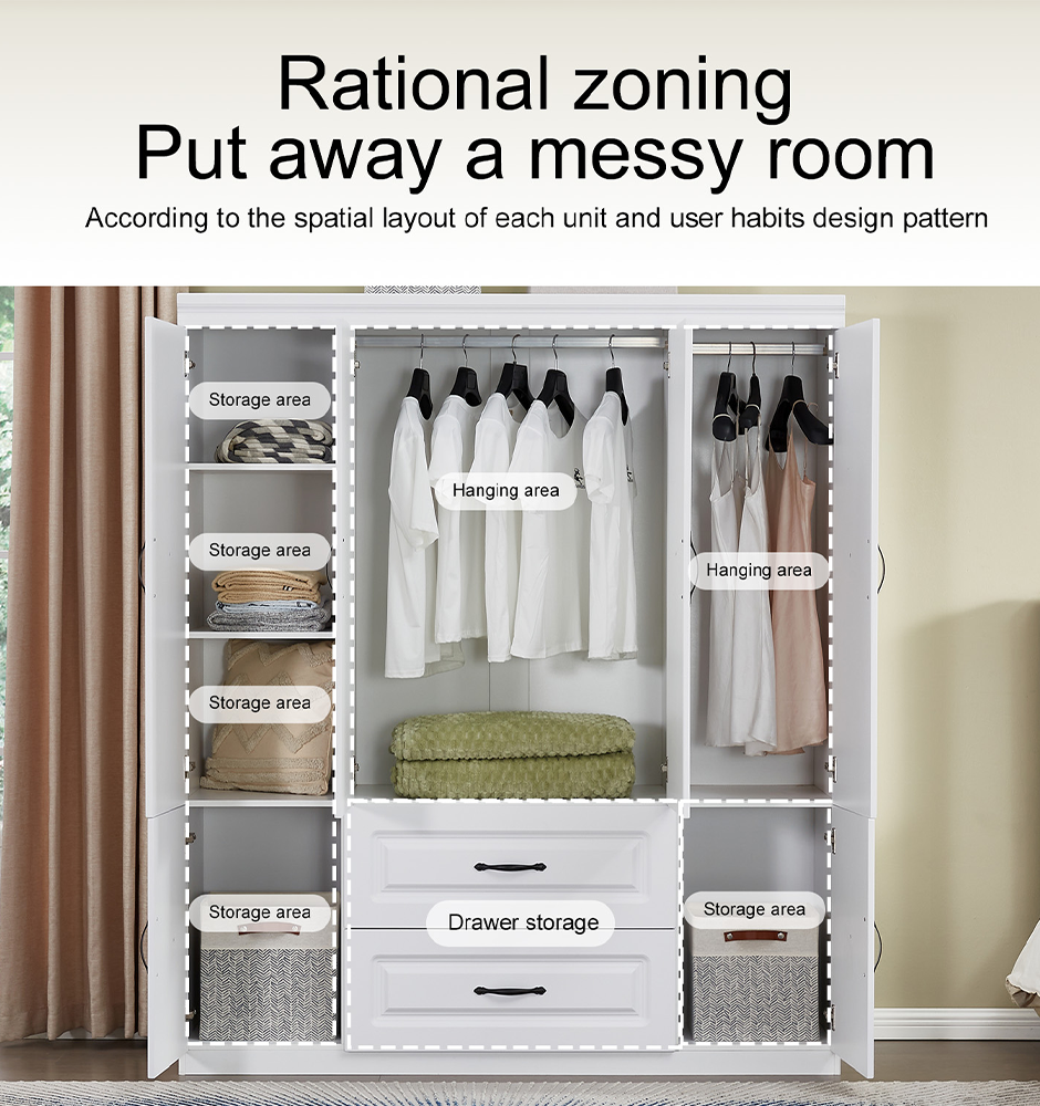 Freestanding Wardrobe Closet with Drawers & Shelves