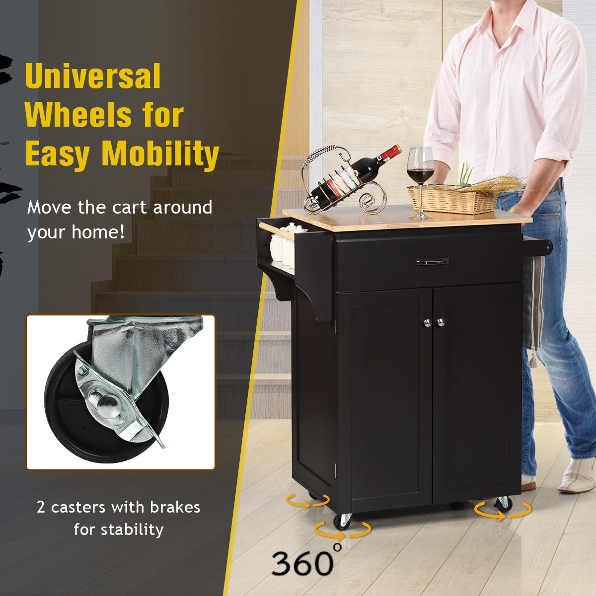Rolling Kitchen Island Cart with Spice Rack & Storage