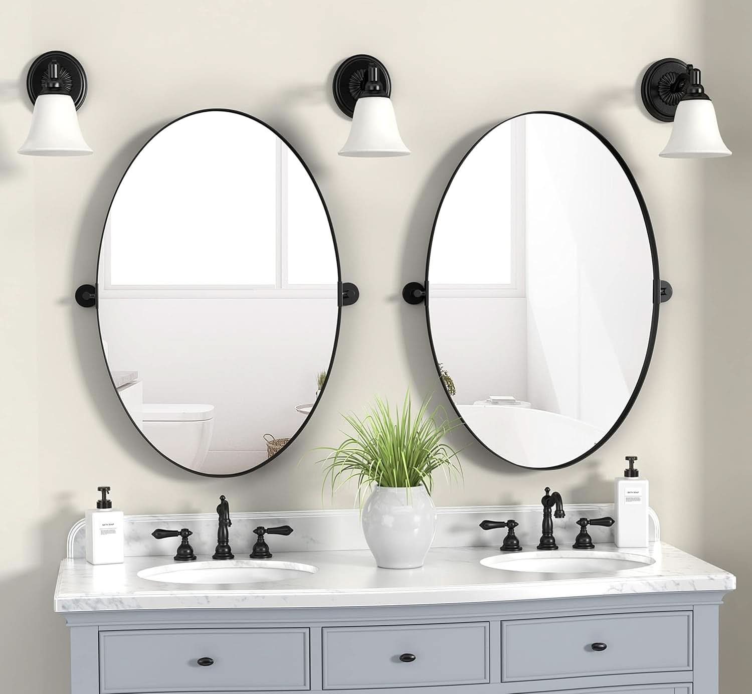 Modern Black Oval Bathroom Wall Mirror