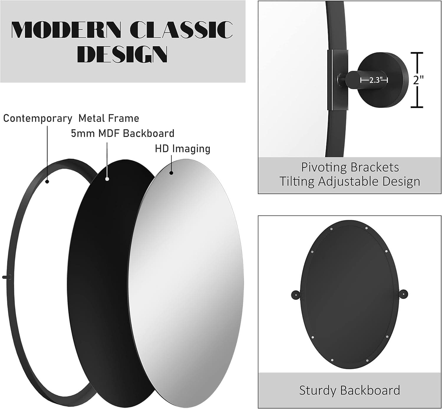 Modern Black Oval Bathroom Wall Mirror