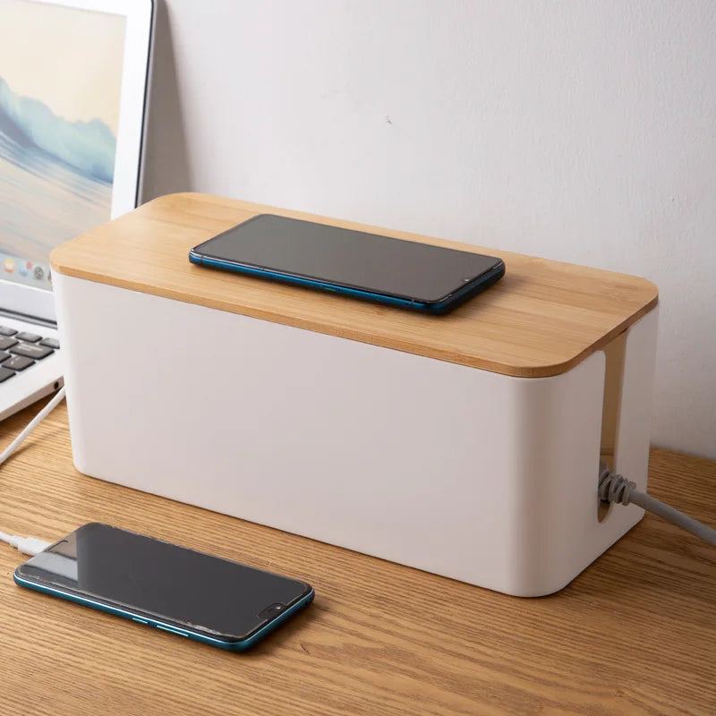 Wooden Cable Storage Box & Wire Organizer