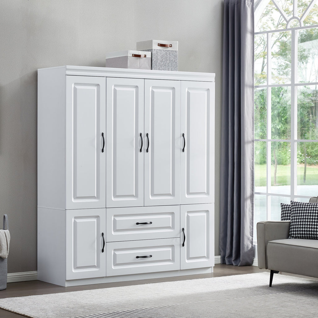 Freestanding Wardrobe Closet with Drawers & Shelves
