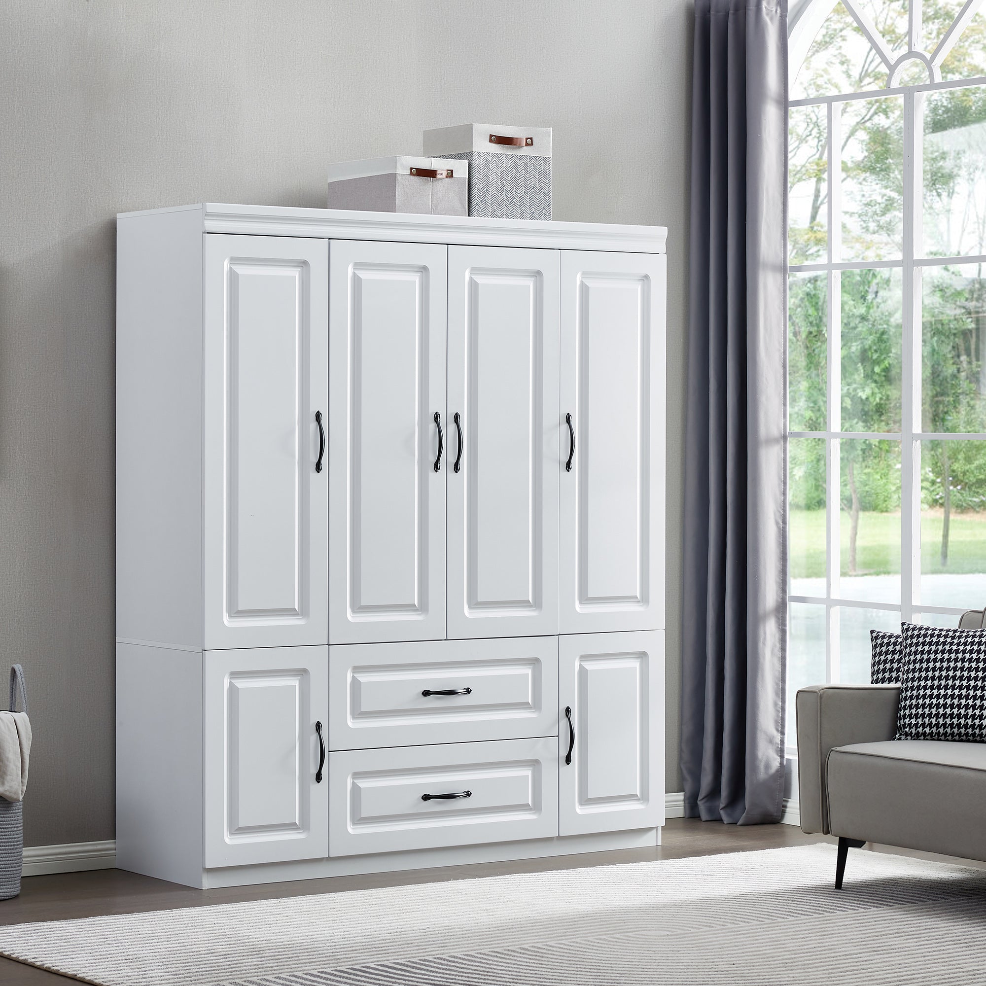 Freestanding Wardrobe Closet with Drawers & Shelves