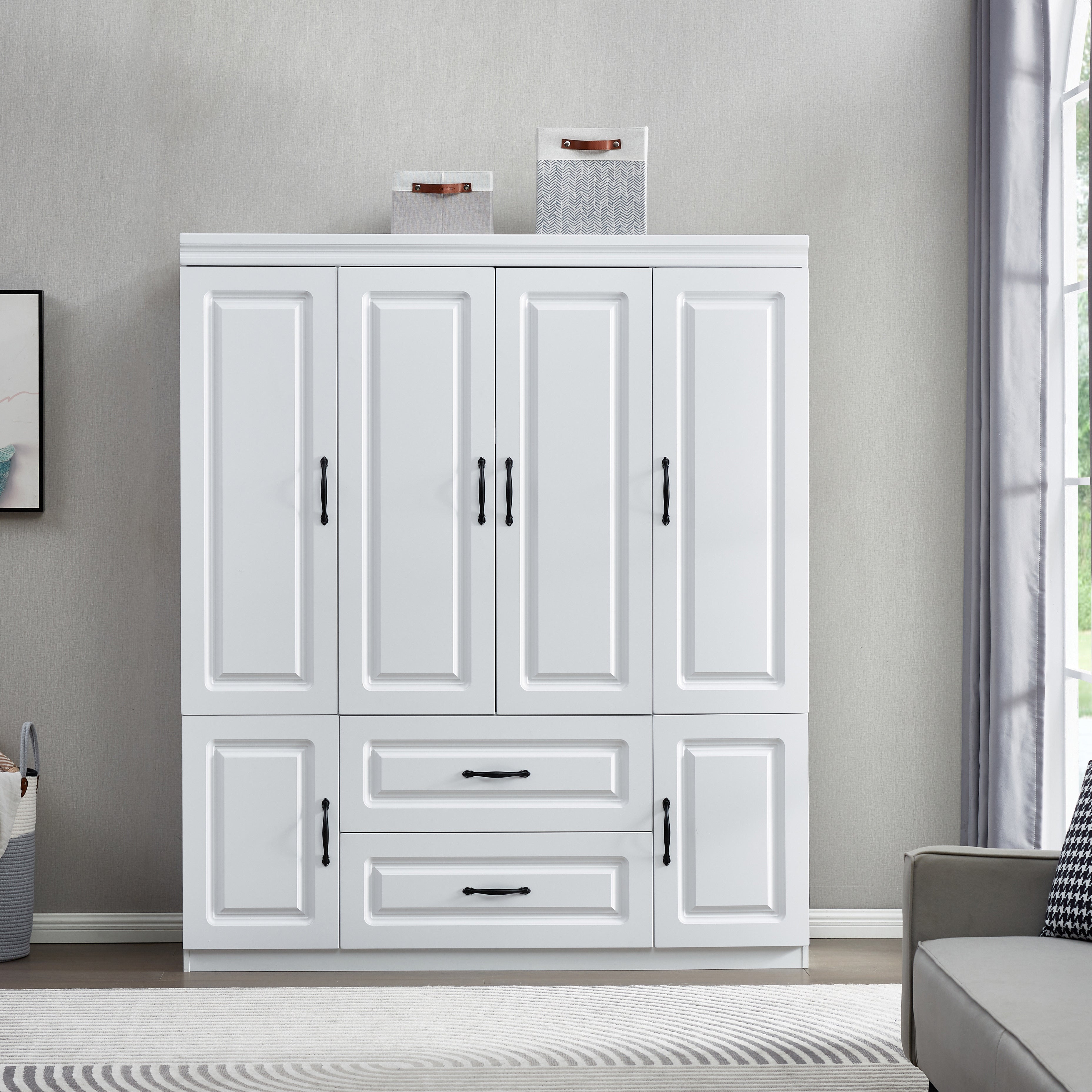 Freestanding Wardrobe Closet with Drawers & Shelves