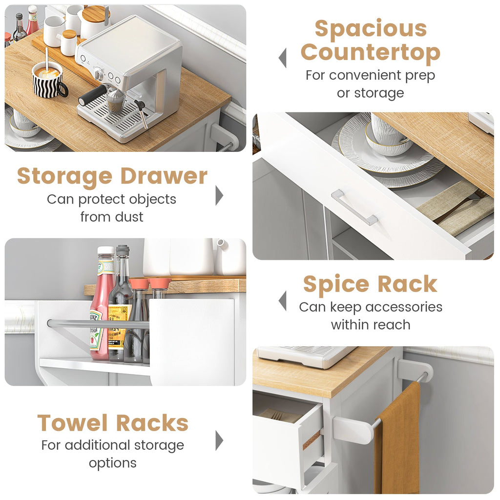 Rolling Kitchen Island Cart with Spice Rack & Storage