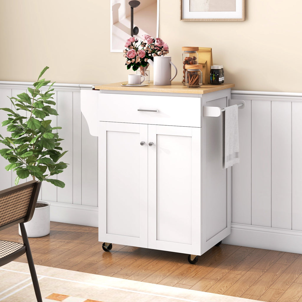Rolling Kitchen Island Cart with Spice Rack & Storage