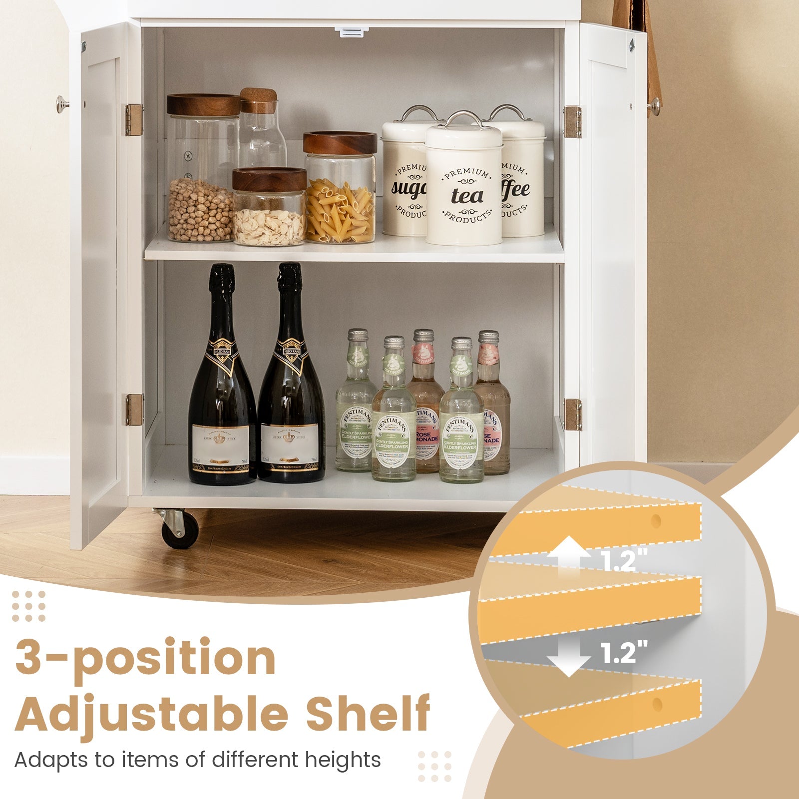 Rolling Kitchen Island Cart with Spice Rack & Storage