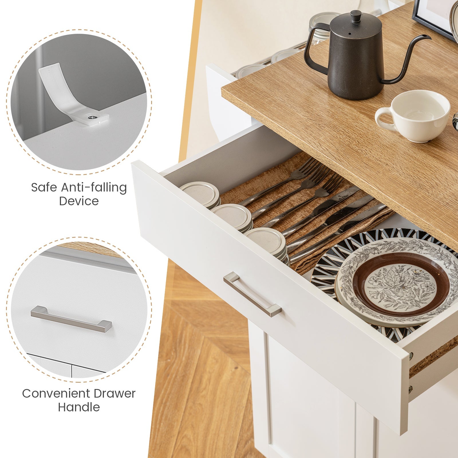 Rolling Kitchen Island Cart with Spice Rack & Storage
